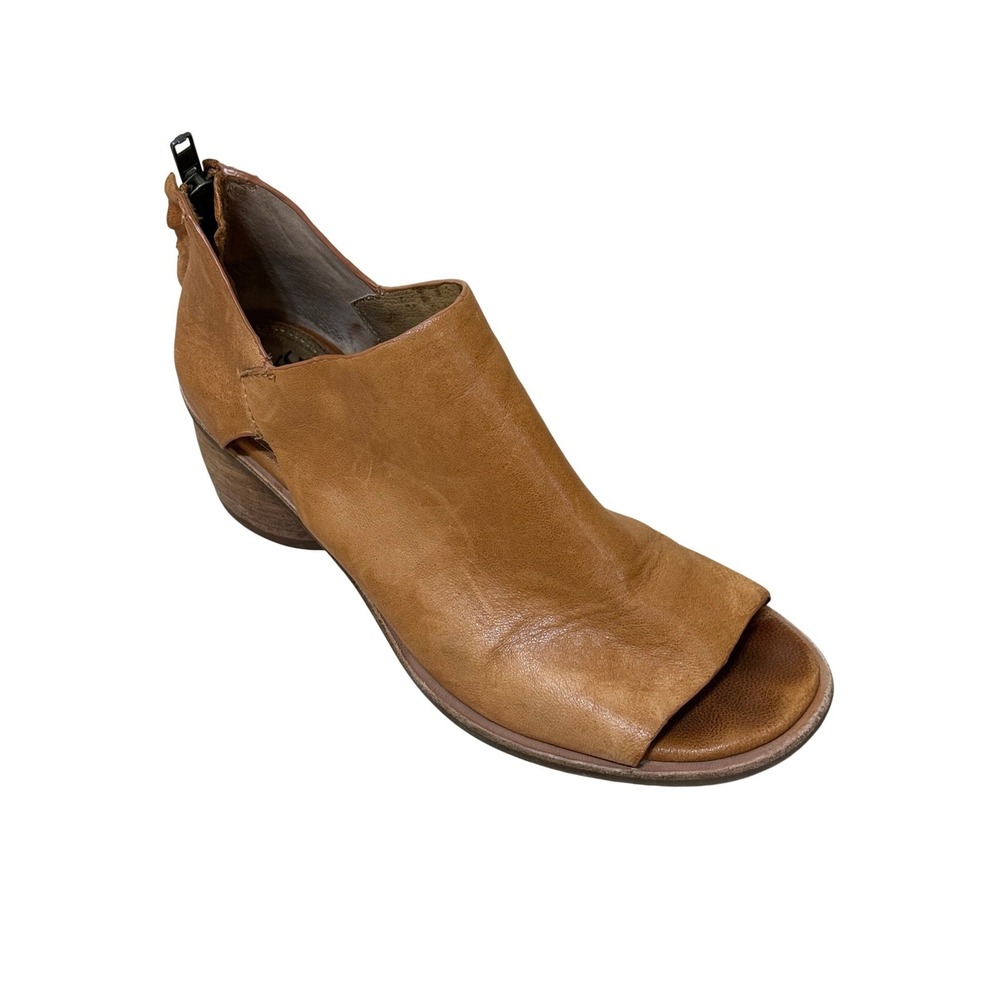 Sofft Women Leather Peep Toe Booties 8M Cognac Brown Cutout Block Heel Boho